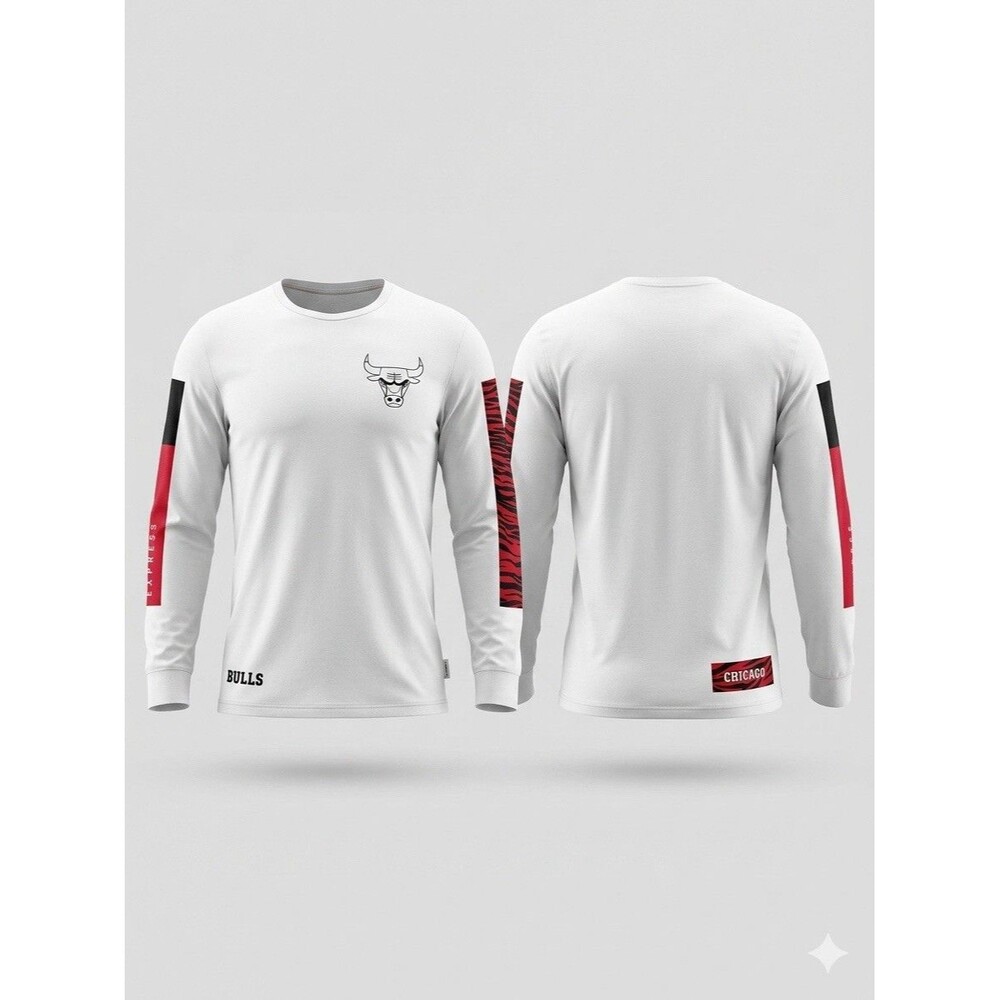 Express Chicago Bulls Long Sleeve Shirt Men's Large White Graphic Tee NBA Cotton